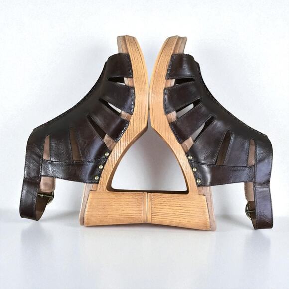 DANSKO Demetra Heeled Open Toe Leather Sandal W's Sz 41 Brown Western City Chic - Picture 9 of 16